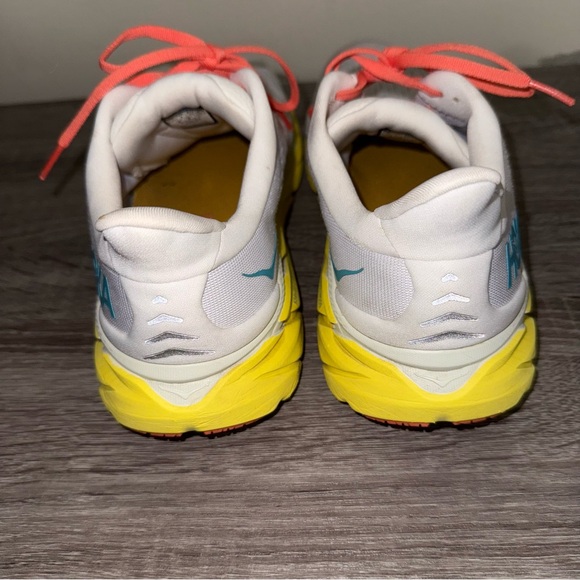 Hoka One One White and Yellow Athletic Shoes with Maximalist Cushioning - Picture 5 of 7